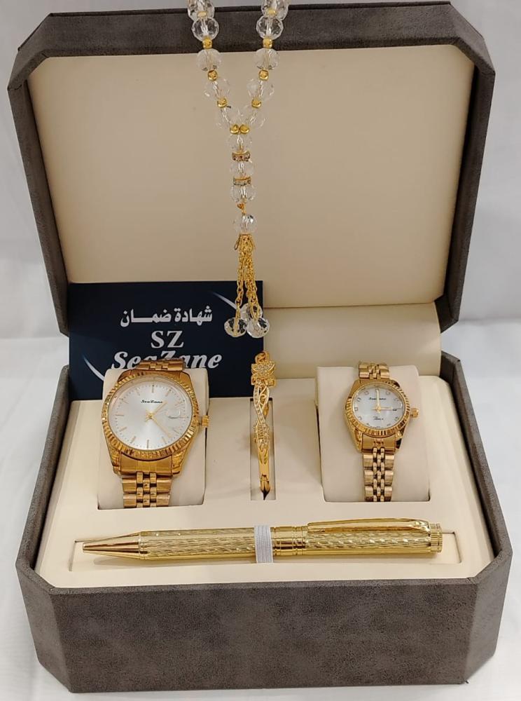 couple watch set with pen and rosary