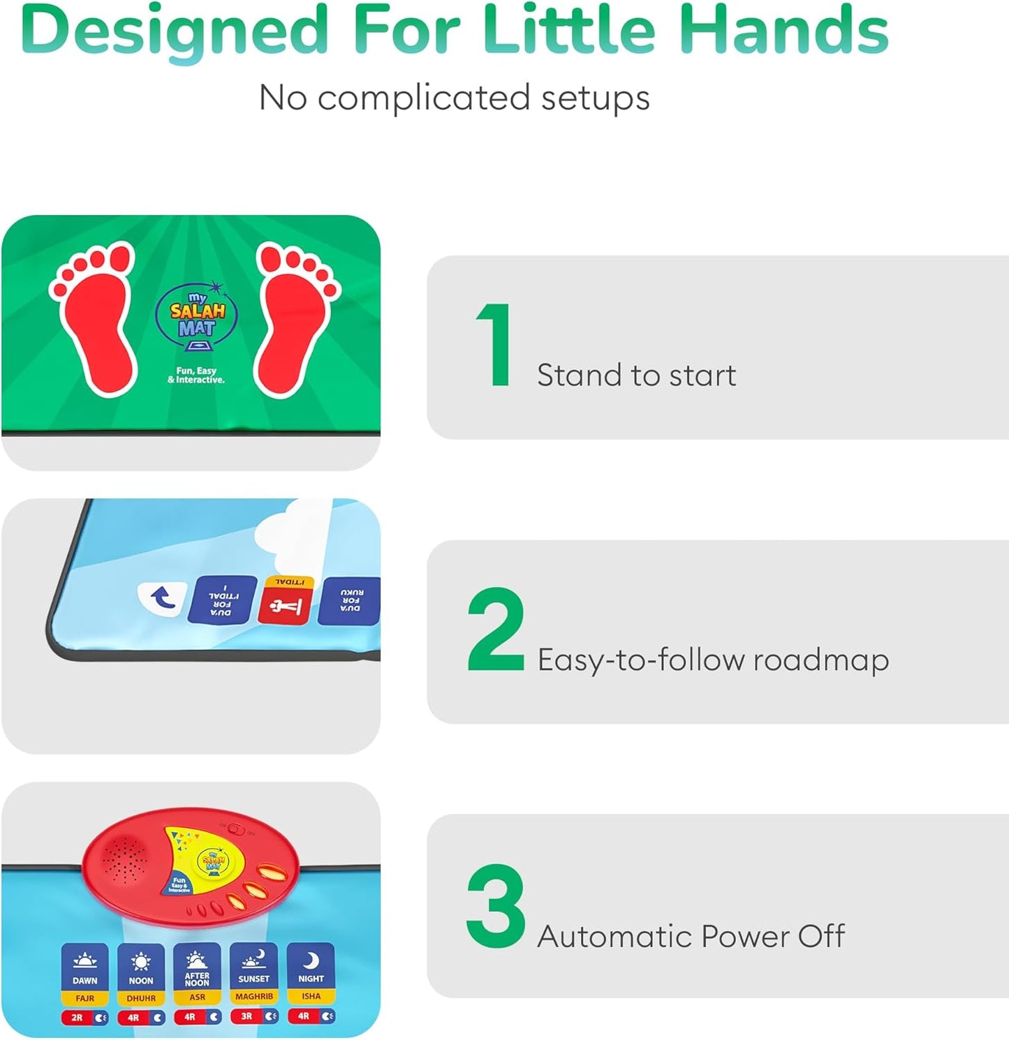 سجادة صلاة للأطفال - سجادة صلاة تفاعلية ذكية لتعلم الصلاة والسورة والوضوء والأدعية - سجادة صلاة إسلامية بـ 10 لغات، وترجمة الصلاة، و25 مفتاح لمس، وسجادة مبطنة للأطفال من سن 3 سنوات فما فوق