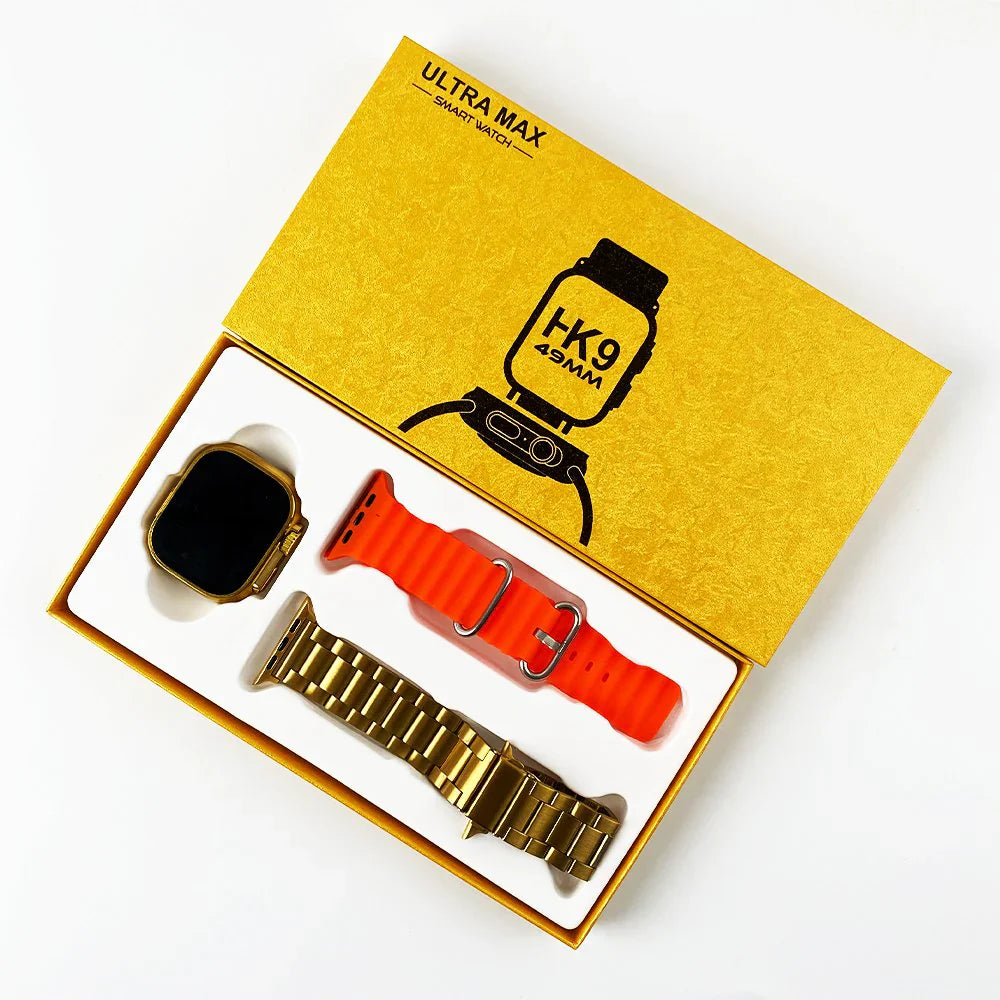 HK9 Ultra Max Gold Smart Watch 49MM Bluetooth Call Smartwatch Wireless Charge Watch Ultra